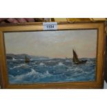 Oil on board, shipping off the coast, indistinctly inscribed verso, ' Off the Manx Coast, S.L.