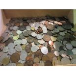 Box containing a collection of various World coins and pre-decimal English coins etc.
