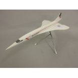 Scale model of British Airways Concorde on stand 12ins long 98g including stand Minor damages at