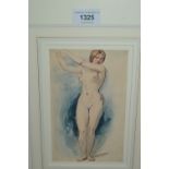 Small gilt framed ink and watercolour drawing, female nude study, unsigned Not sure of age of this