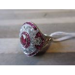 Platinum ruby and diamond dress ring