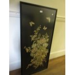 20th Century oriental silk work picture of flowers and butterflies, in a modern frame, 4ft x 2ft
