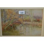 Charles H.C. Baldwyn (Worcester artist), watercolour, lake scene with ducks, signed, 7ins x 11ins,