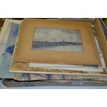 Box containing a quantity of unframed watercolours, landscapes and other scenes, after Muriel Cox,