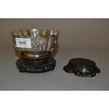 Chinese silver lotus form bowl decorated in high relief with flowers and fruit (double walled),