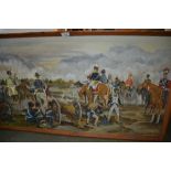 Two 20th Century oils on board, 19th Century battle scenes, indistinctly signed, dated 1973, 21ins x
