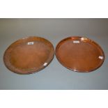 John Pearson, circular copper dish with stylised floral border, stamped J.P., 11.5ins diameter