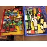 Two trays containing a quantity of Matchbox die-cast models of Yesteryear