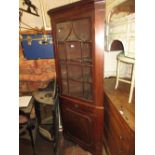 19th Century mahogany floor standing corner cabinet and a George III mahogany D shaped side table on