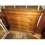 19th Century French fruitwood commode chest, the moulded top drawer above three long drawers with