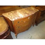 Early 20th Century French Kingwood floral marquetry inlaid commode with a rouge marble top above