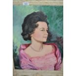 Arthur Ferrier, oil on canvas, portrait of a lady wearing a pink dress and pearl necklace, signed,
