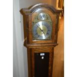 20th Century oak cased grandmother clock with brass dial and three train movement