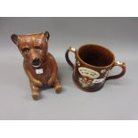 19th Century Staffordshire treacle glazed two handled loving cup ' Have a Drop with Me ', together