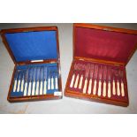 Mahogany cased set of twelve Victorian silver plated fish knives and forks with carved ivory handles