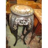 19th Century Chinese exPORTmother of pearl inlaid vase stand with marble insert top on shaped carved
