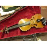 20th Century violin having two piece 13.25in back, in a fitted case