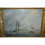 Max Parsons, oil on board, study of various shipping off the Needles, Isle of Wight, signed, swept