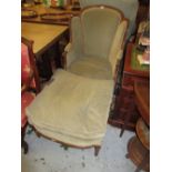 19th Century French tub chair with a matching stool