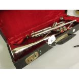 Silver plated trumpet by M.Y. & Co., in fitted box