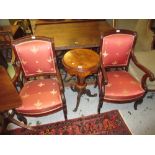 Pair of French Empire mahogany open armchairs with acanthus leaf carved arms and cabriole supports