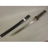19th Century Japanese wakizashi, signed to the tang, with a cord bound shagreen and metal mounted