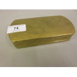 Early 19th Century Dutch brass tobacco box engraved with text (worn), 6ins x 2.75ins x 1.25ins