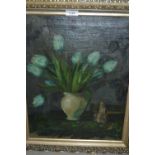 Oil on canvas, tulips in a vase, inscribed verso, ' Glansdorff, Munchen ', 19ins x 15ins