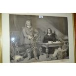 Pair of 19th Century maple framed engravings, ' Cromwell and Milton ' and ' Milton Dictating