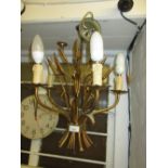 Pair of hanging gilt metal five branch light fittings in the form of wheat ears