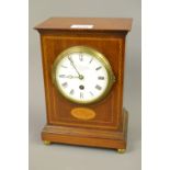 Edwardian mahogany and inlaid mantel clock, the circular enamel dial, signed Charles Frodsham, No.