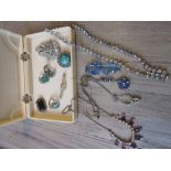 Art Deco Bakelite box containing a quantity of various costume jewellery