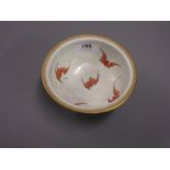 Chinese porcelain bowl with floral painted outer and bat painted inner decoration on a white ground,