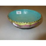 Canton famille rose foliate bowl, internally decorated with turquoise glaze, the base with red