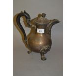 19th Century French silver baluster form coffee pot, the hinged gadroon lid with fruit surmount, the