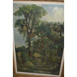 Ronald Ossory Dunlop, oil on canvas, rural tree lined track, signed, 23ins x 15ins, gilt framed