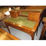 Edwardian rosewood and marquetry inlaid writing desk, the galleried superstructure with central
