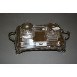 Small early 20th Century London silver rectangular two bottle inkstand
