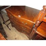 Reproduction mahogany three drawer serpentine fronted chest with bracket feet