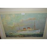Two large coloured shipping prints, Royal Mail Motor Ship, Carmarthen Castle and Lady Munster,