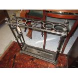 Victorian black painted cast iron six division stick stand 24ins wide x 7ins deep x 25ins high