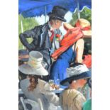 Sherree Valentine Daines, oil on board, ' Ladies Day at Ascot ' with figures wearing morning dress