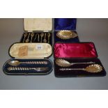 Cased pair of Victorian silver servers, Sheffield 1848, cased pair of Victorian silver Apostle