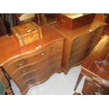 Pair of 20th Century mahogany serpentine fronted chests with four long graduated drawers and