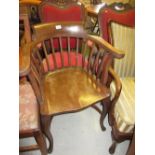 20th Century mahogany slat back desk chair with crinoline stretcher and cabriole front supports