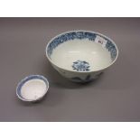 Small Chinese famille rose tea bowl decorated with panels of figures, together with a Chinese blue