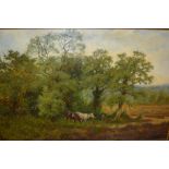 Henry Clayton Adams, signed oil on canvas, shepherd boy with cattle in a landscape, inscribed on