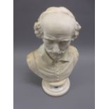 19th Century Parian bust of Shakespeare, 13ins high