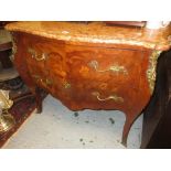 Early 20th Century French kingwood floral marquetry inlaid ormolu mounted commode, the shaped marble