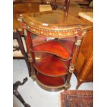 Fine quality Victorian figured walnut and ormolu mounted corner whatnot, the moulded top above three